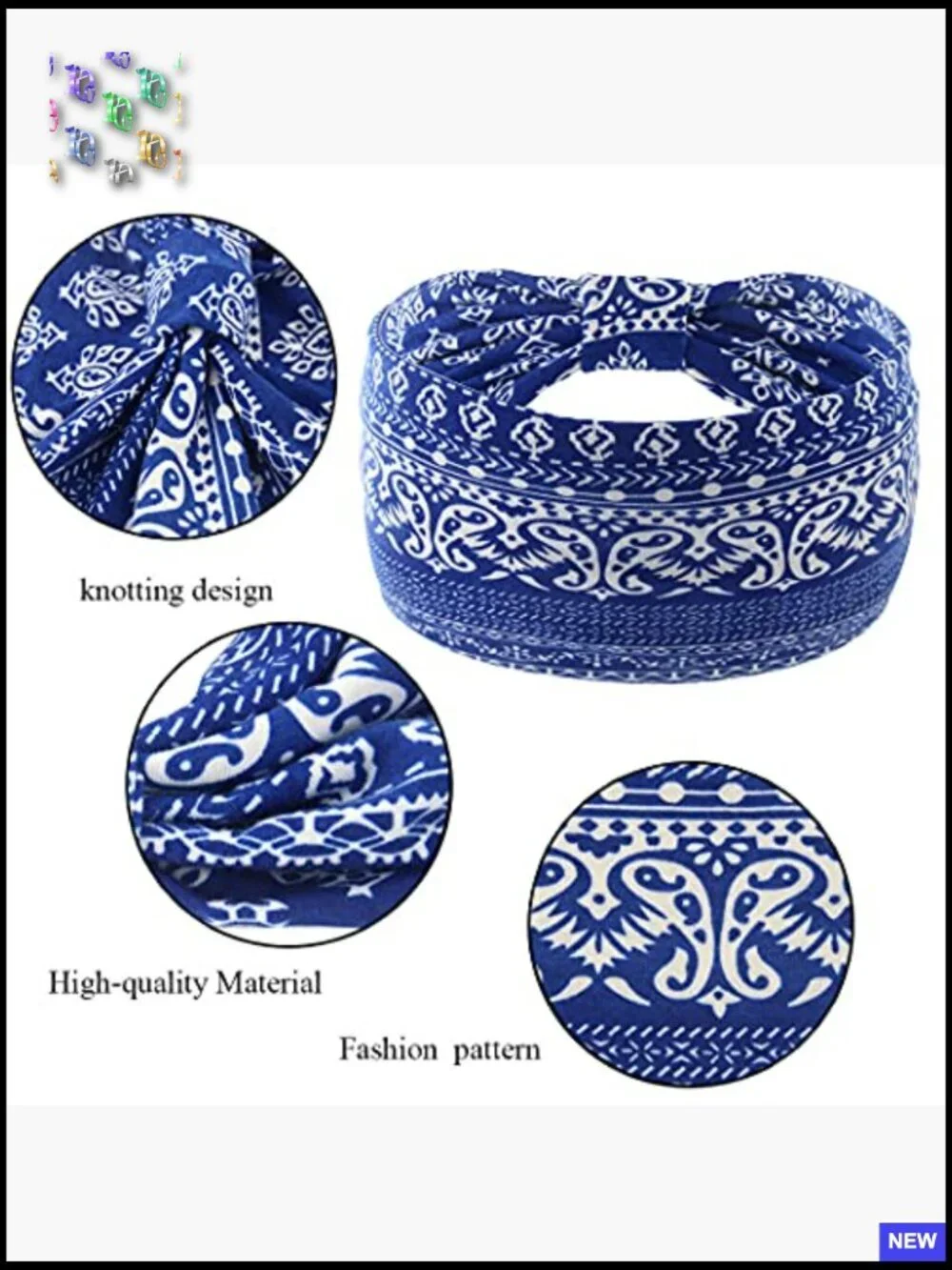Boho Floral Printed Stretch Headbands Non Slip Turban Wraps Pack of 6